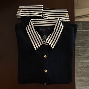 Jones New York Navy Cardigan with Striped Details